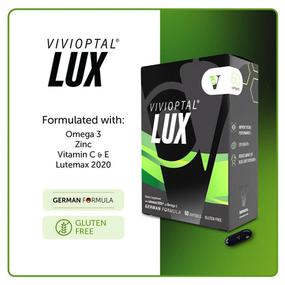 Vivioptal Lux 60 Softgels, Omega 3, Zinc, and Vitamin C & E, Multivitamin & Multimineral, Gluten Free, German Formula