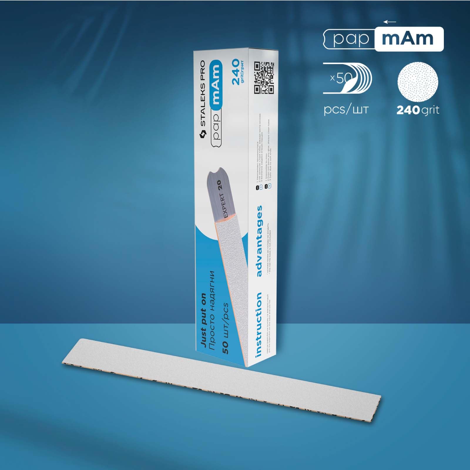 Staleks Pro Disposable White Nail Files papmAm Expert 22 – 240 Grit – 50 Pcs – Glueless Replaceable Abrasives – Professional Nail Polishing – Manicure & Pedicure