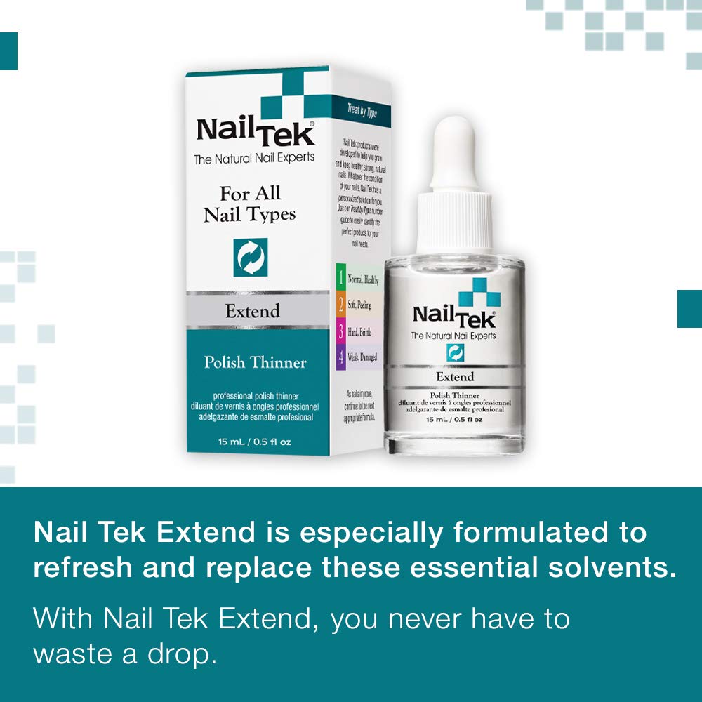 Nail Tek Extend Professional Polish Thinner For Thinning Out Clumped Up and Hardened Nail Paint, Restores Nail Polish Consistency for Longer Use, 0.5 oz, 1-Pack