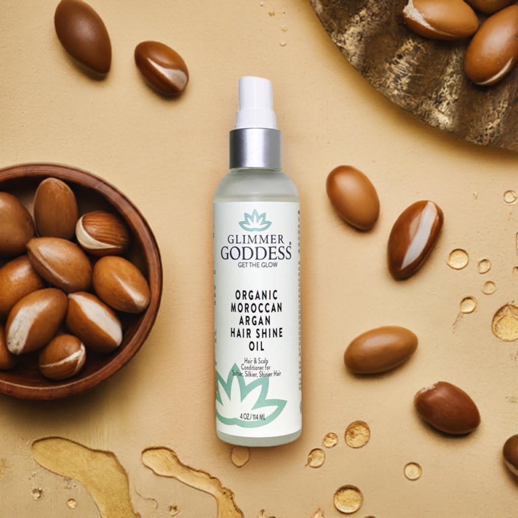 GLIMMER GODDESS Organic Moroccan Argan Oil Hair Spray - Frizz Control, 4 oz