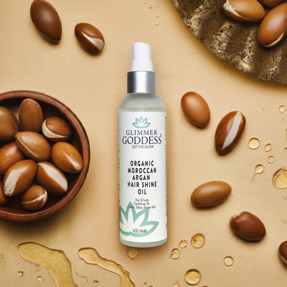 GLIMMER GODDESS Organic Moroccan Argan Oil Hair Spray - Frizz Control, 4 oz
