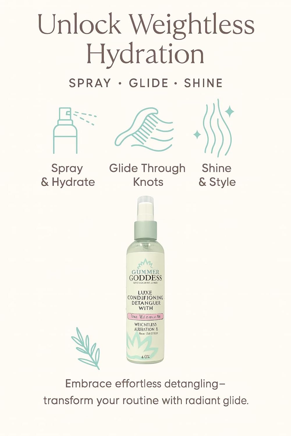 GLIMMER GODDESS Luxe Pro-Vitamin B5 Leave-In Conditioner & Detangler Spray