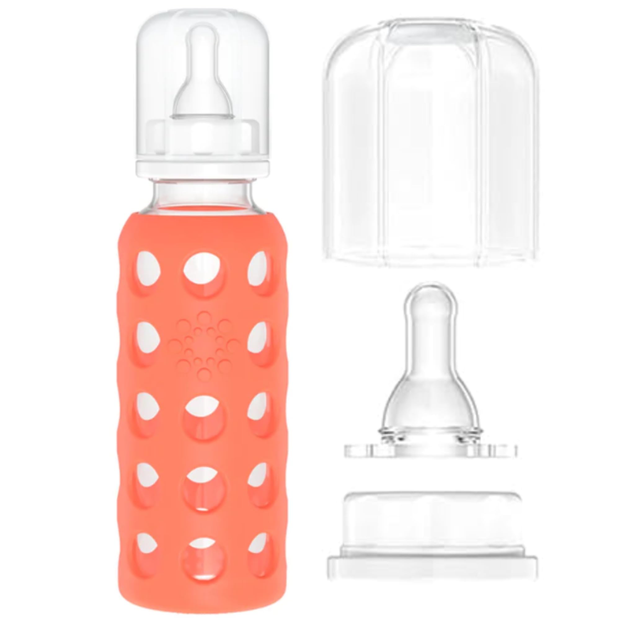 Lifefactory Glass Baby Bottles with Silicone Protection - 2-Pack, 4oz/9oz Bottles, Papaya & Cantaloupe