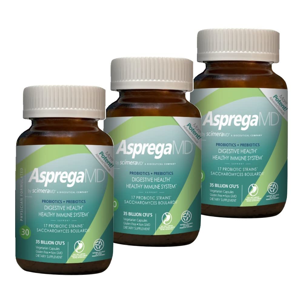 Scimera MD® Asprega Probiotic + Prebiotic Supplement for Digestive Health and Immune System Support, 35 Billion CFUs