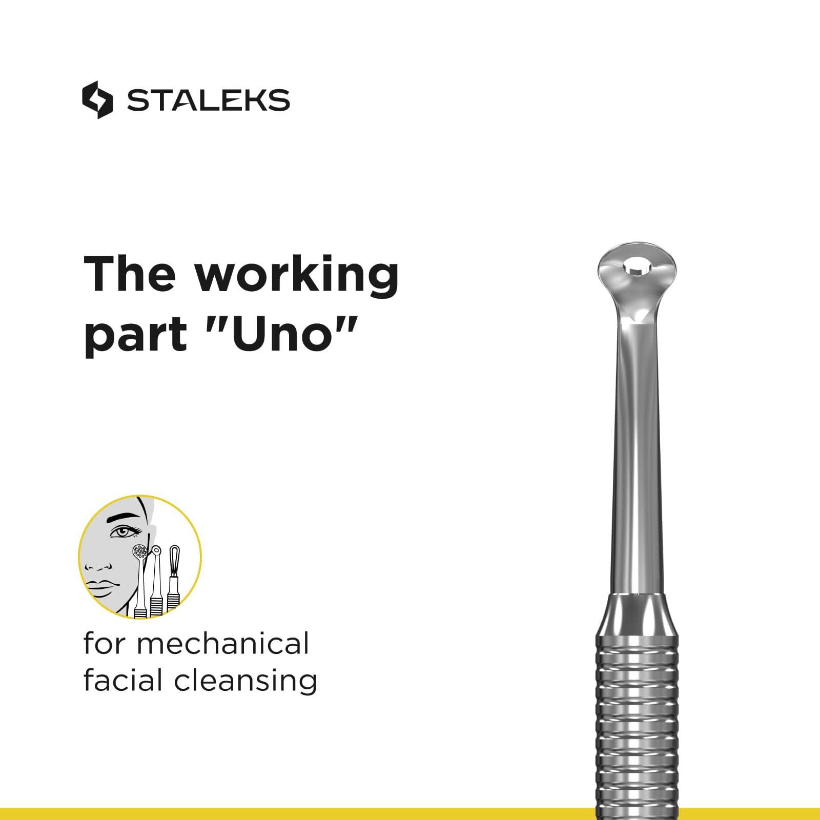 Staleks Pro Cosmetology Double-Ended Tool Expert 21 Type 4 – Large-Hole Uno Spoon & Vidal Needle – Stainless Steel Blackhead Remover – Pimple Extractor Tool