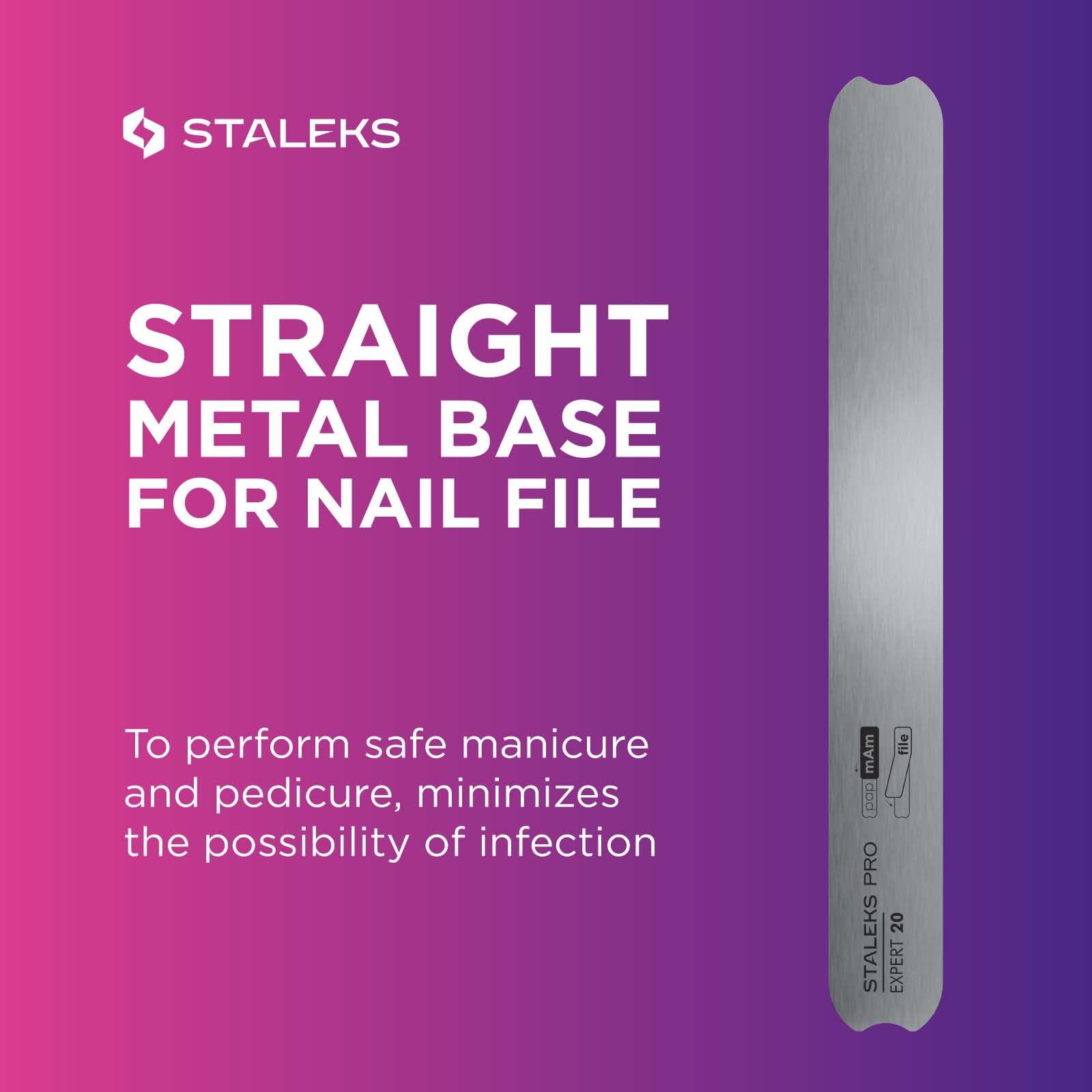 Staleks Pro Straight Metal Base for Nail File Expert 20 – Stainless Steel – Reusable Nail File Base – Manicure & Pedicure Tool – Compatible with Disposable Files