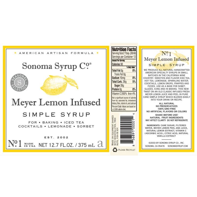 Sonoma Syrup No. 1 Meyer Lemon Infused Simple Syrup 12.7 oz