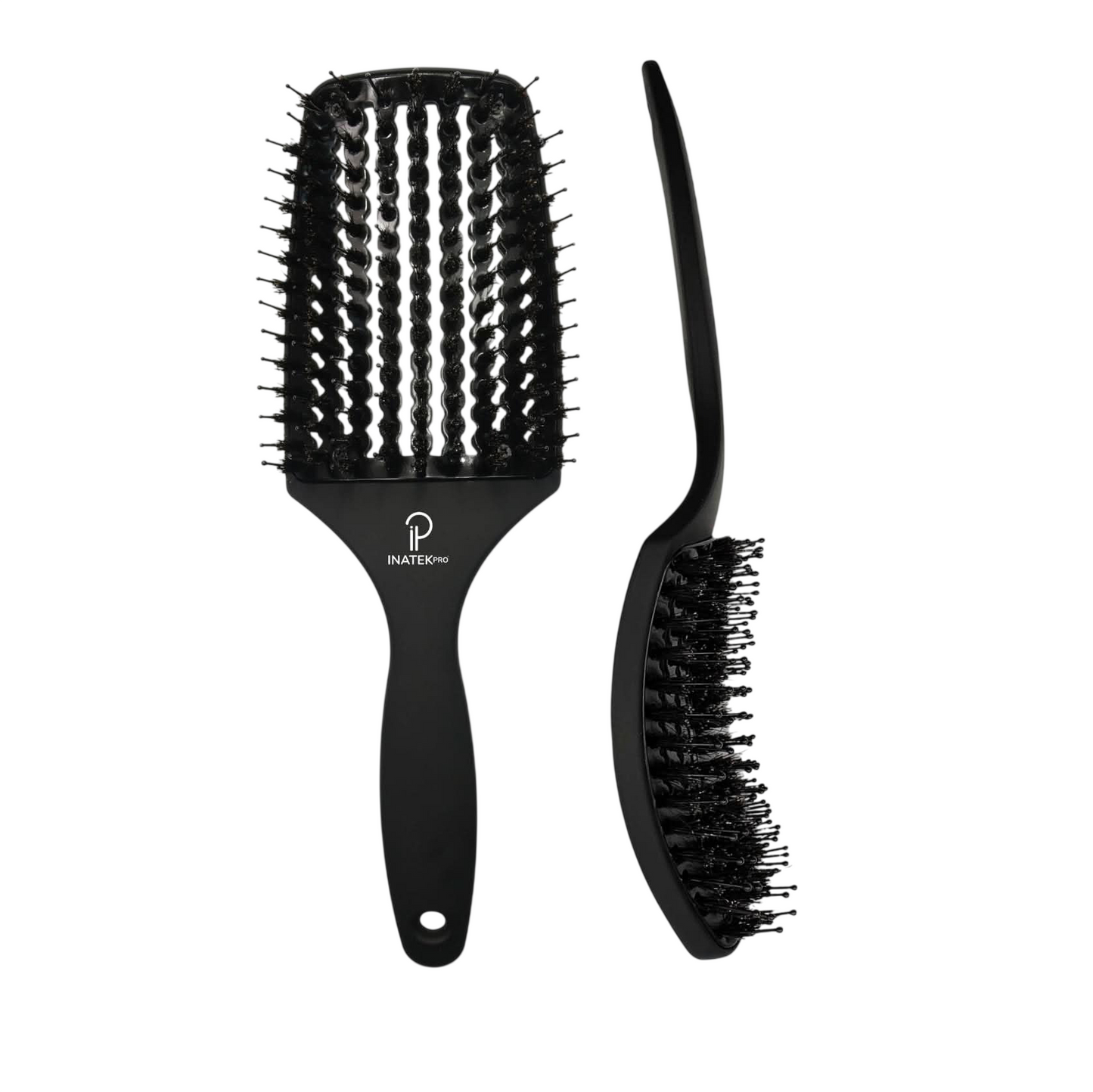 INATEKPRO Curved Vented Boar Bristle Detangler Brush - Black | LARGE