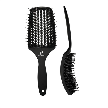 INATEKPRO Curved Vented Boar Bristle Detangler Brush - Black | LARGE