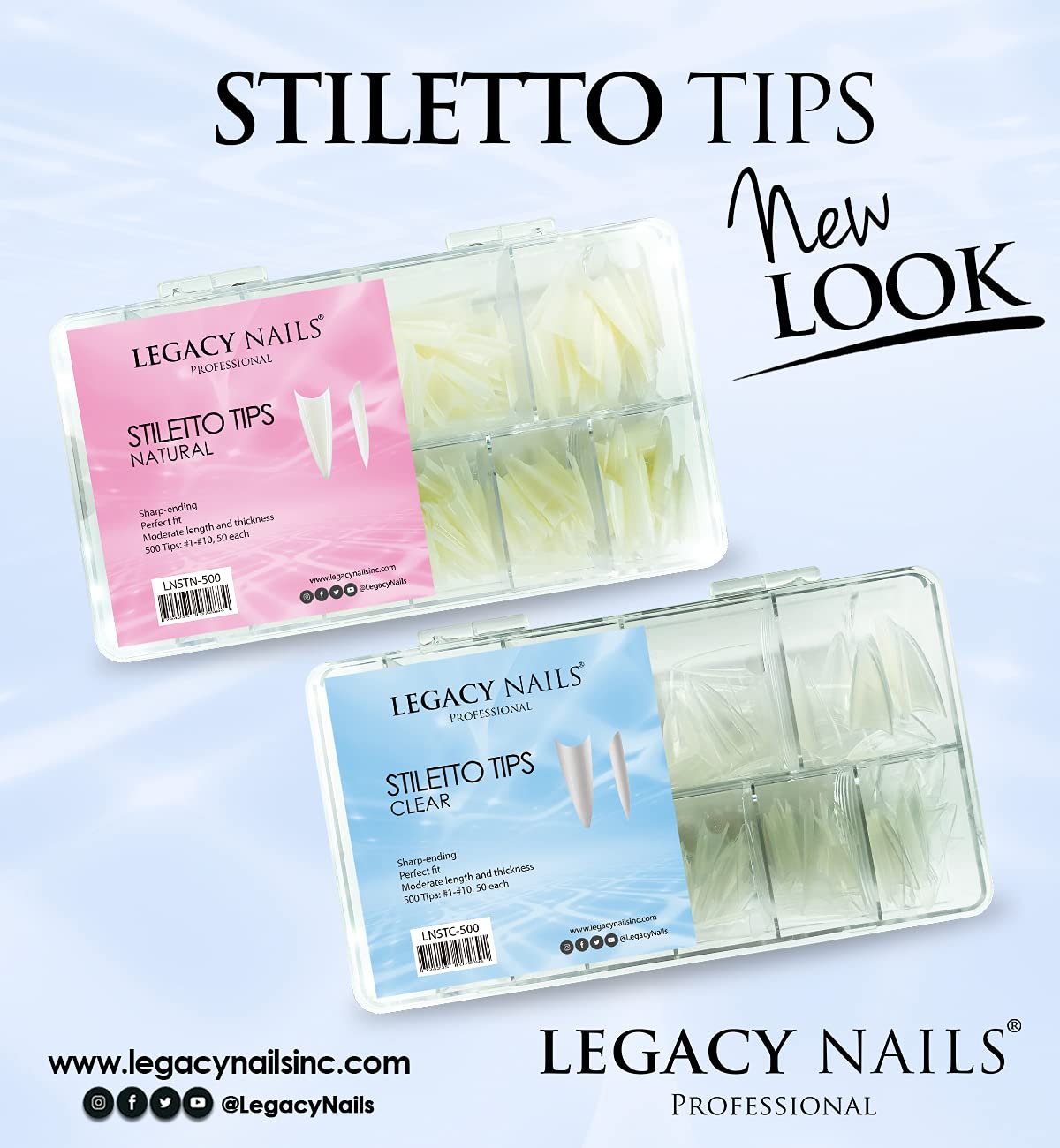 Legacy Nails Professional Nail Tips - Ideal for Acrylic, Gel or Smart Builder Gel Nails (Stiletto, Natural)