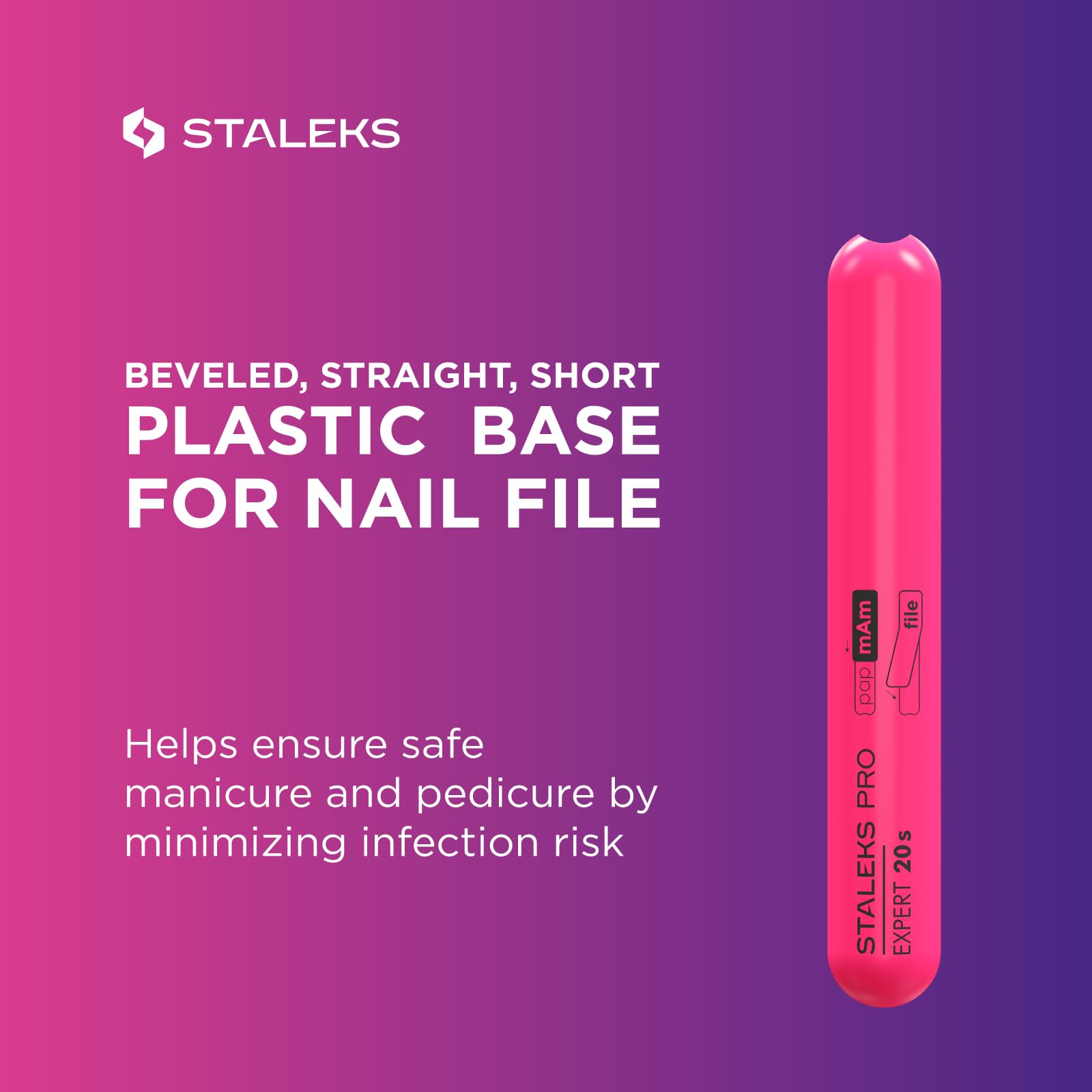 STALEKS Slanted Plastic Nail File, Straight (Base) SPBE-20s, Pink