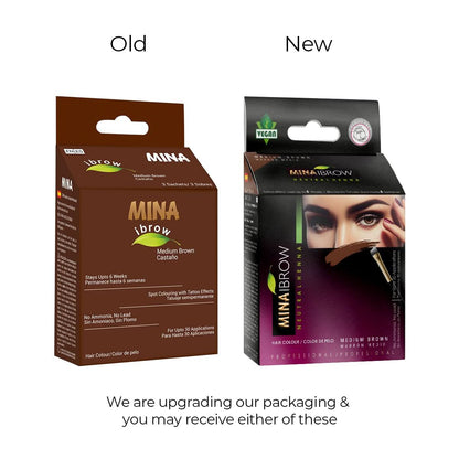 Mina IBrow Instant Hair Dye Kit Medium Brown with Rose Water 200ml & Duo Angled Brush