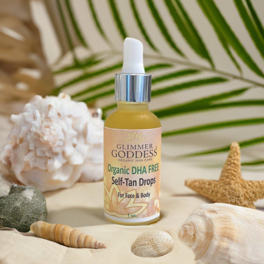 GLIMMER GODDESS Organic Self Tanning Drops, Unscented, 1oz