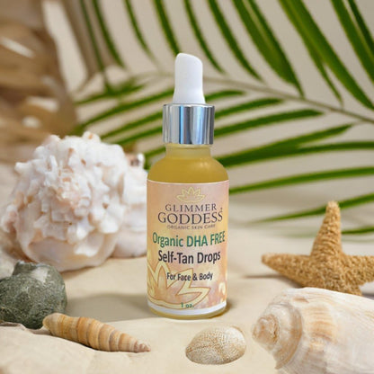 GLIMMER GODDESS Organic Self Tanning Drops, Unscented, 1oz