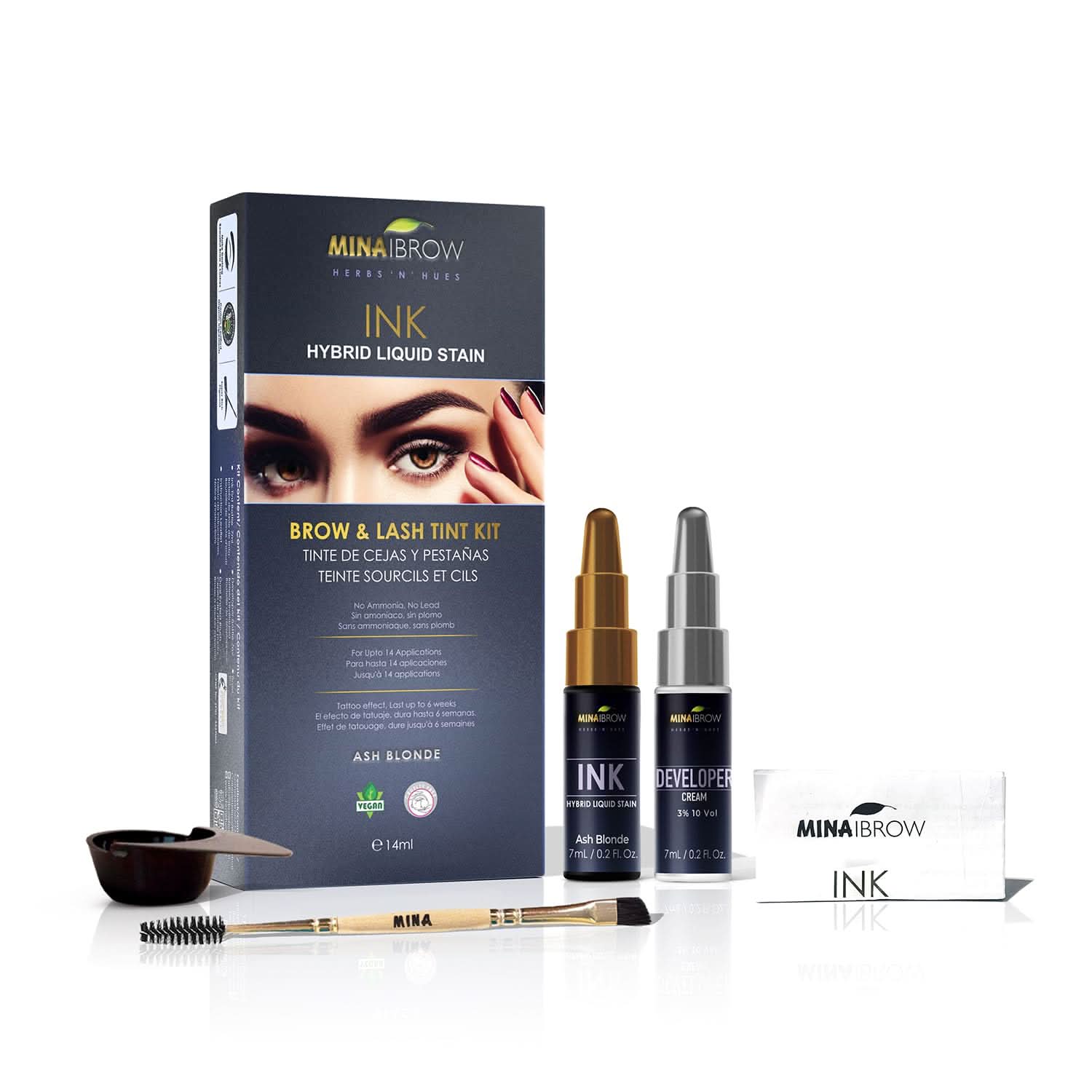 Mina Ibrow - Ink Hybrid Liquid Stain, Brow & Lash Tint Kit -Ash Blonde 14ml