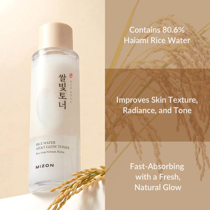 MIZON Rice Water Milky Glow Toner, 5.07 fl oz
