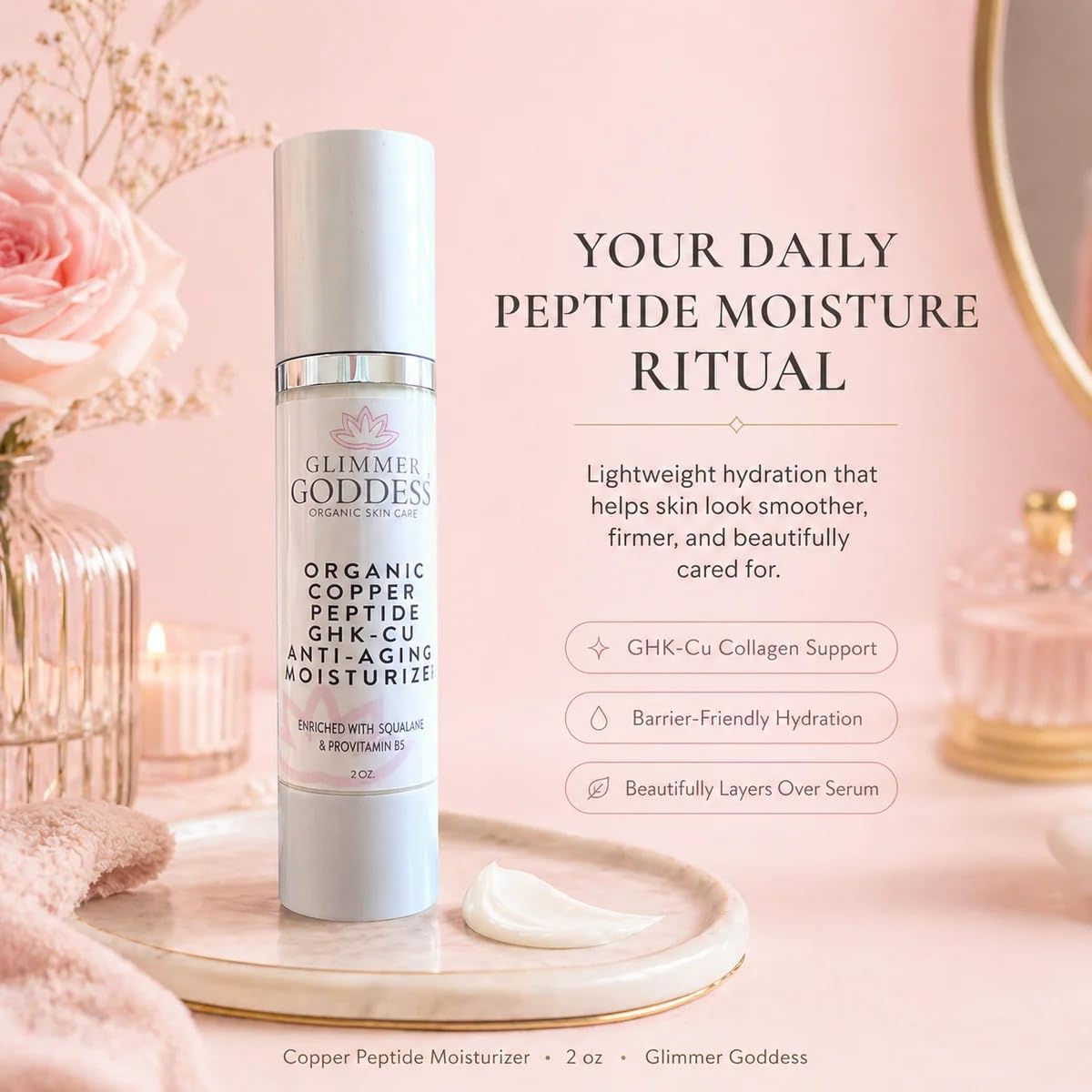 GLIMMER GODDESS Organic Daily Face Moisturizer Cream, Bottle 2oz