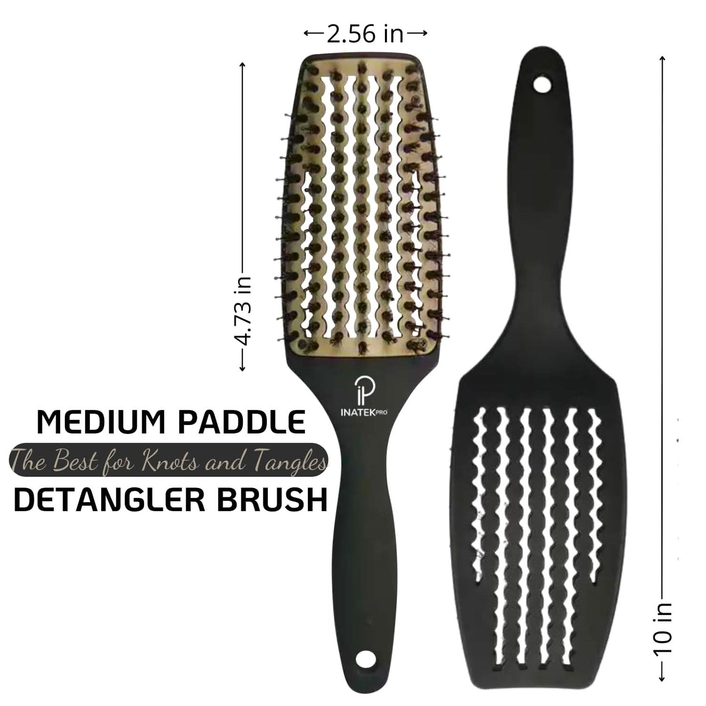 INATEKPRO Curved Vented Boar Bristle Detangler Brush - GREY | MEDIUM