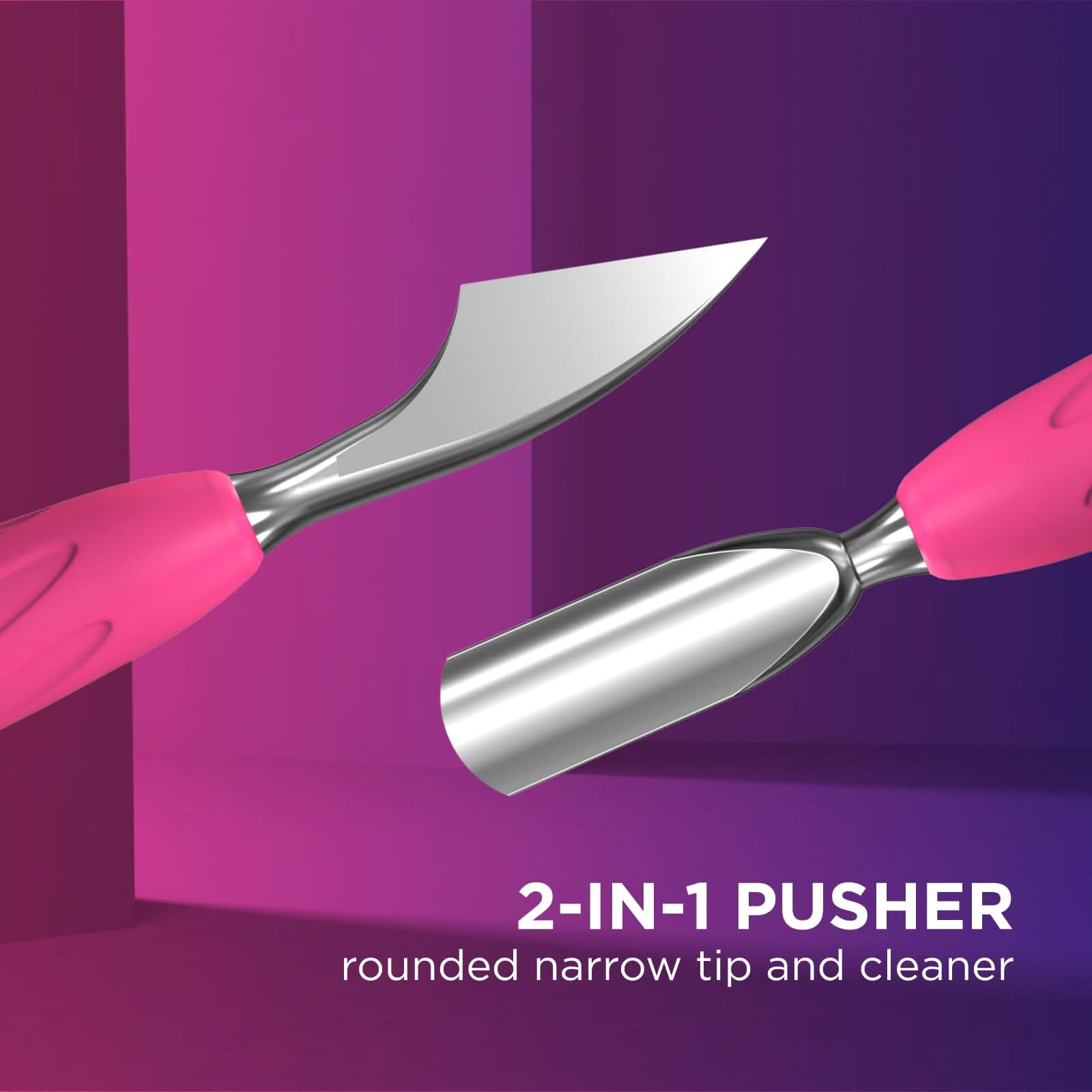 Staleks Manicure pusher Gummy with silicone handle UNIQ 10 TYPE 3 – Stainless Steel – Professional Cuticle Tool (rounded narrow pusher and cleaner)