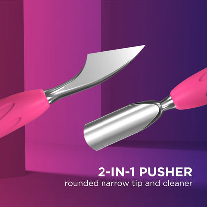 Staleks Manicure pusher Gummy with silicone handle UNIQ 10 TYPE 3 – Stainless Steel – Professional Cuticle Tool (rounded narrow pusher and cleaner)