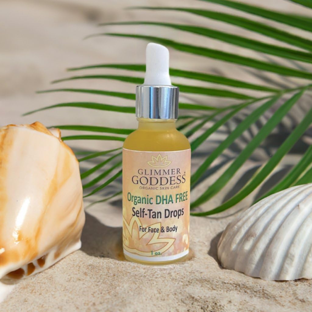 GLIMMER GODDESS Organic Self Tanning Drops, Unscented, 1oz