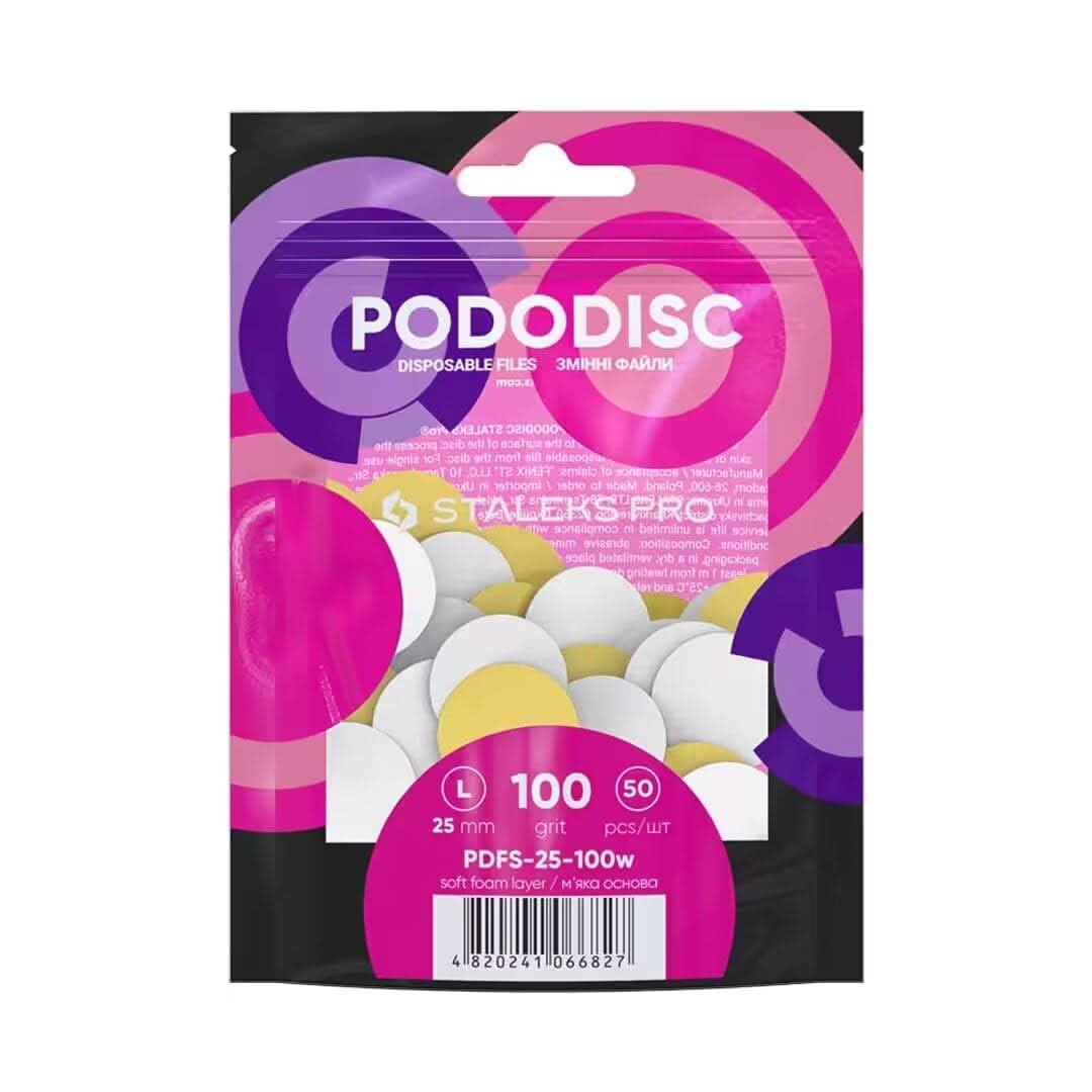 Staleks Pro Disposable White Files – Compatible Only with PODODISC L Expert – 100 Grit – 50 Pcs
