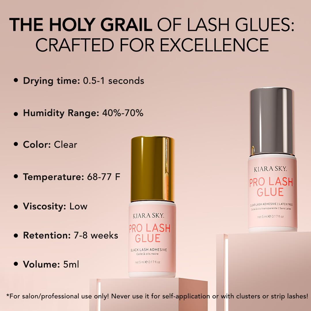 KIARA SKY LASH Pro Lash Glue | Extra Strong | 0-1s Dry Time | 8 Weeks Retention | Wide-Range Humidity: 40%-70% | Semi-Permanent | Maximum Hold | Latex-Free | Clear Lash Glue 5ml