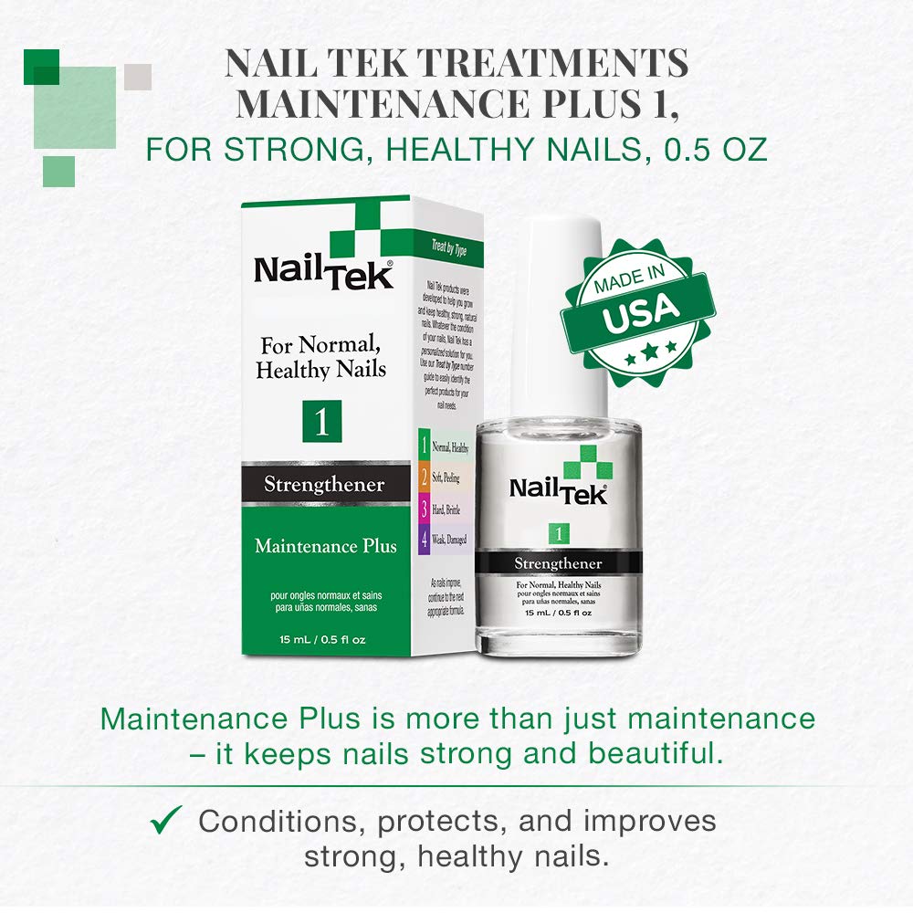 Nail Tek Maintenance Plus 1 Gel Treatment, 0.5 oz - For Normal, Healthy Nails with Hydrolyzed Wheat Protein and Calcium, Nail Strengthener, Protects and Nourishes, 1 Pack