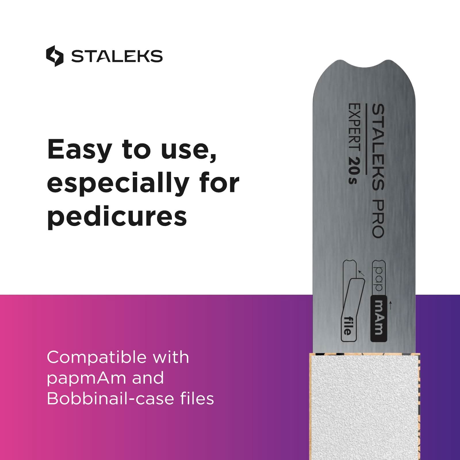 Staleks Pro Short Straight Metal Base for Nail File Expert 20s – 130 mm – Stainless Steel Reusable Base – for Disposable Nail Files – Pedicure and Manicure