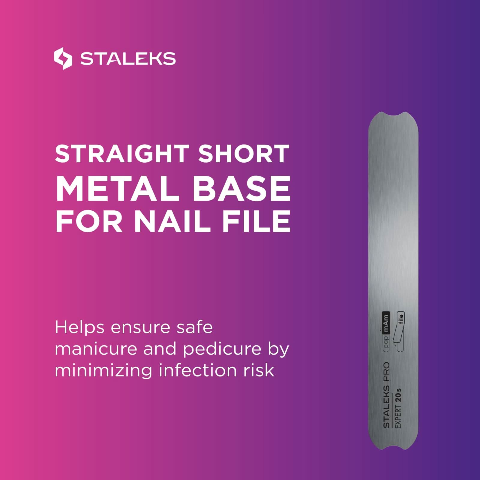 Staleks Pro Short Straight Metal Base for Nail File Expert 20s – 130 mm – Stainless Steel Reusable Base – for Disposable Nail Files – Pedicure and Manicure