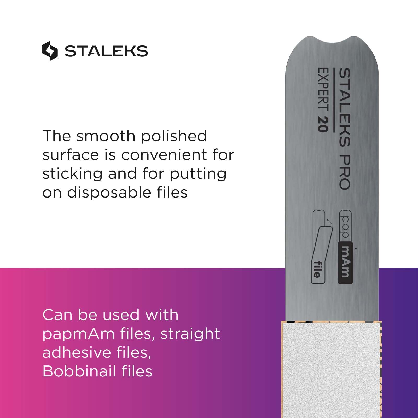 Staleks Pro Straight Metal Base for Nail File Expert 20 – Stainless Steel – Reusable Nail File Base – Manicure & Pedicure Tool – Compatible with Disposable Files