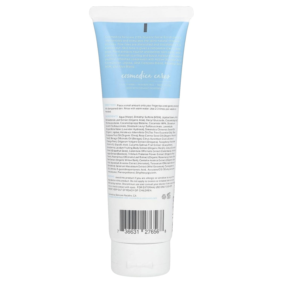 Cosmedica Glycolic Acid 2.5% Facial Scrub & Exfoliating Face Wash, 4oz