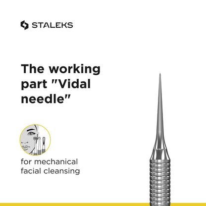 Staleks Pro Cosmetology Double-Ended Tool Expert 20 Type 4 – Uno Spoon & Vidal Needle – Stainless Steel Blackhead Remover – Pimple Extractor Tool