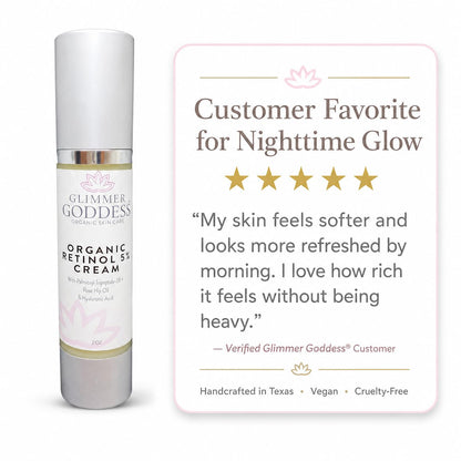 GLIMMER GODDESS Organic Retinol Wrinkle Repair Face and Neck Cream, 2 oz