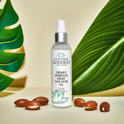 GLIMMER GODDESS Organic Moroccan Argan Oil Hair Spray - Frizz Control, 4 oz