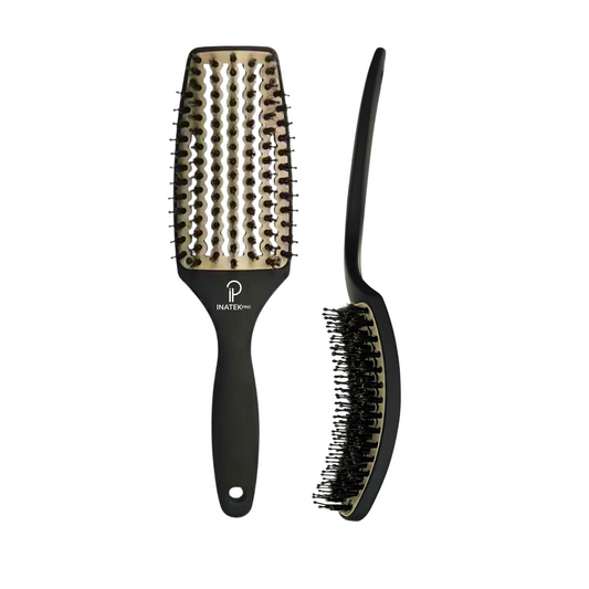 INATEKPRO Curved Vented Boar Bristle Detangler Brush - GREY | MEDIUM