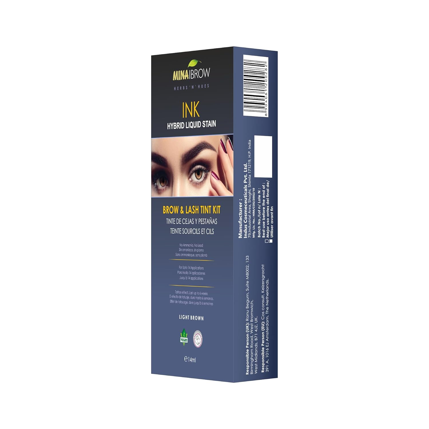 Mina Ibrow - Ink Hybrid Liquid Stain, Brow & Lash Tint Kit - Light Brown 14ml