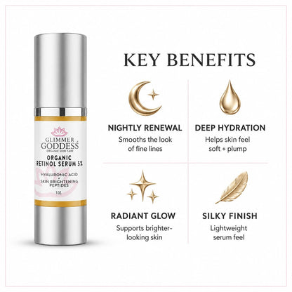 Glimmer Goddess Organic Retinol Serum 5% with Hyaluronic Acid & Squalane 1 oz (SEASONAL)