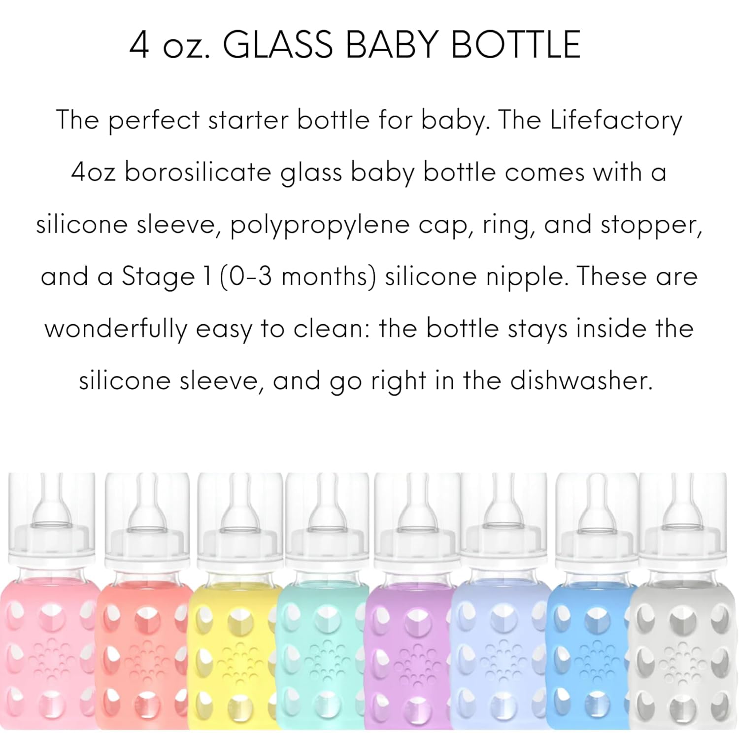 Lifefactory Glass Baby Bottles with Silicone Protection - 4-Pack, 4 oz/9 oz Bottles, (2- Cobalt Blue & 2- Cataloupe)