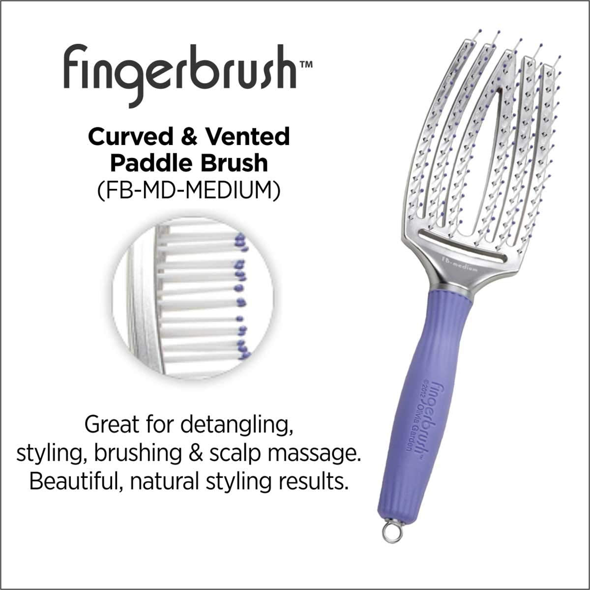 Olivia Garden Finger Brush Curved & Vented Paddle Brush, Medium