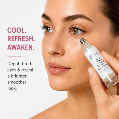 Glimmer Goddess Awaken Eye Ritual Under Eye Roller with Caffeine, Copper Peptide, Niacinamide and Hyaluronic Acid for Puffiness and Dark Circles, Fragrance-Free, Stainless Steel