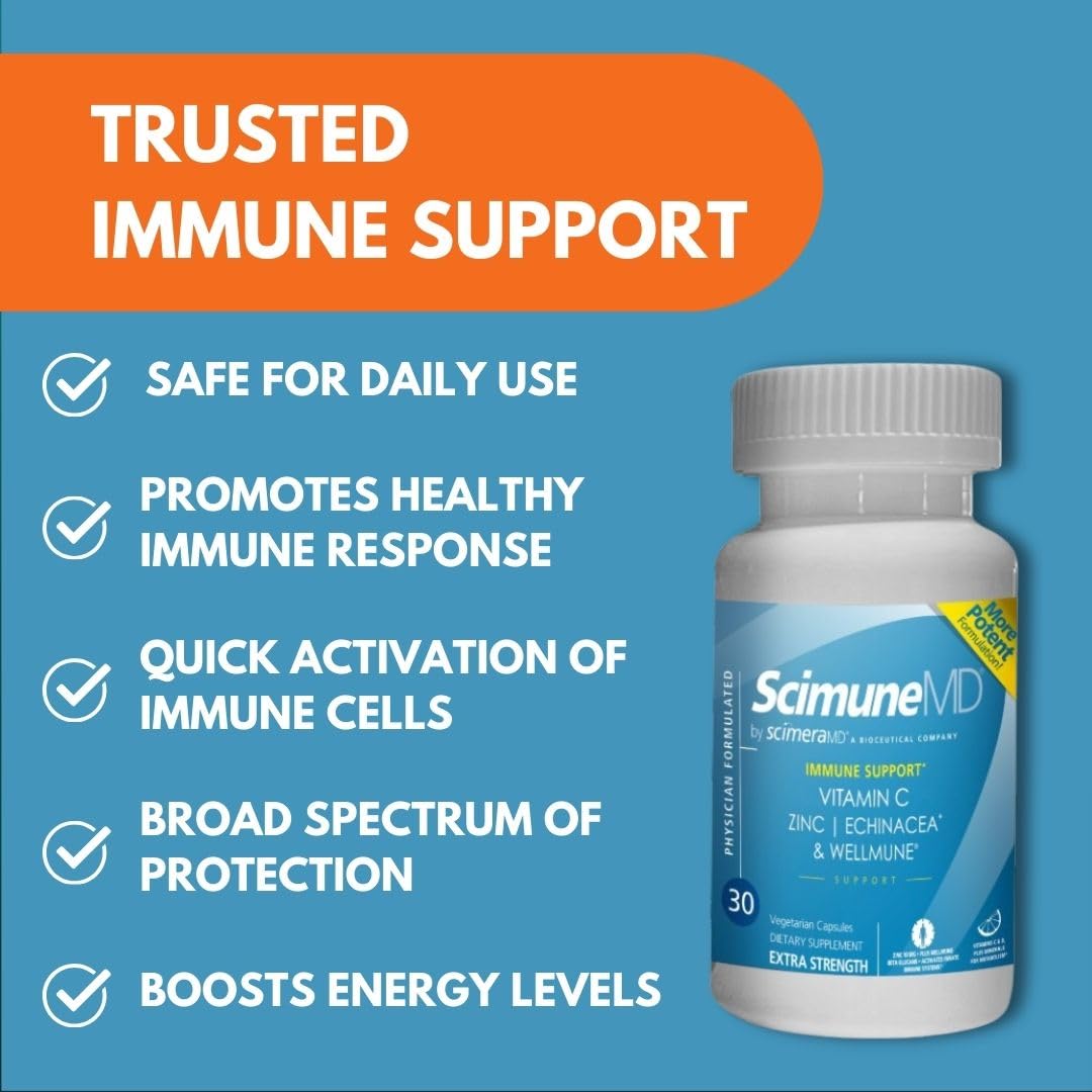 ScimeraMD® Scimune Immune Support Supplement with Zinc, Quercetin, Echinacea, and Wellmune® Beta Glucan