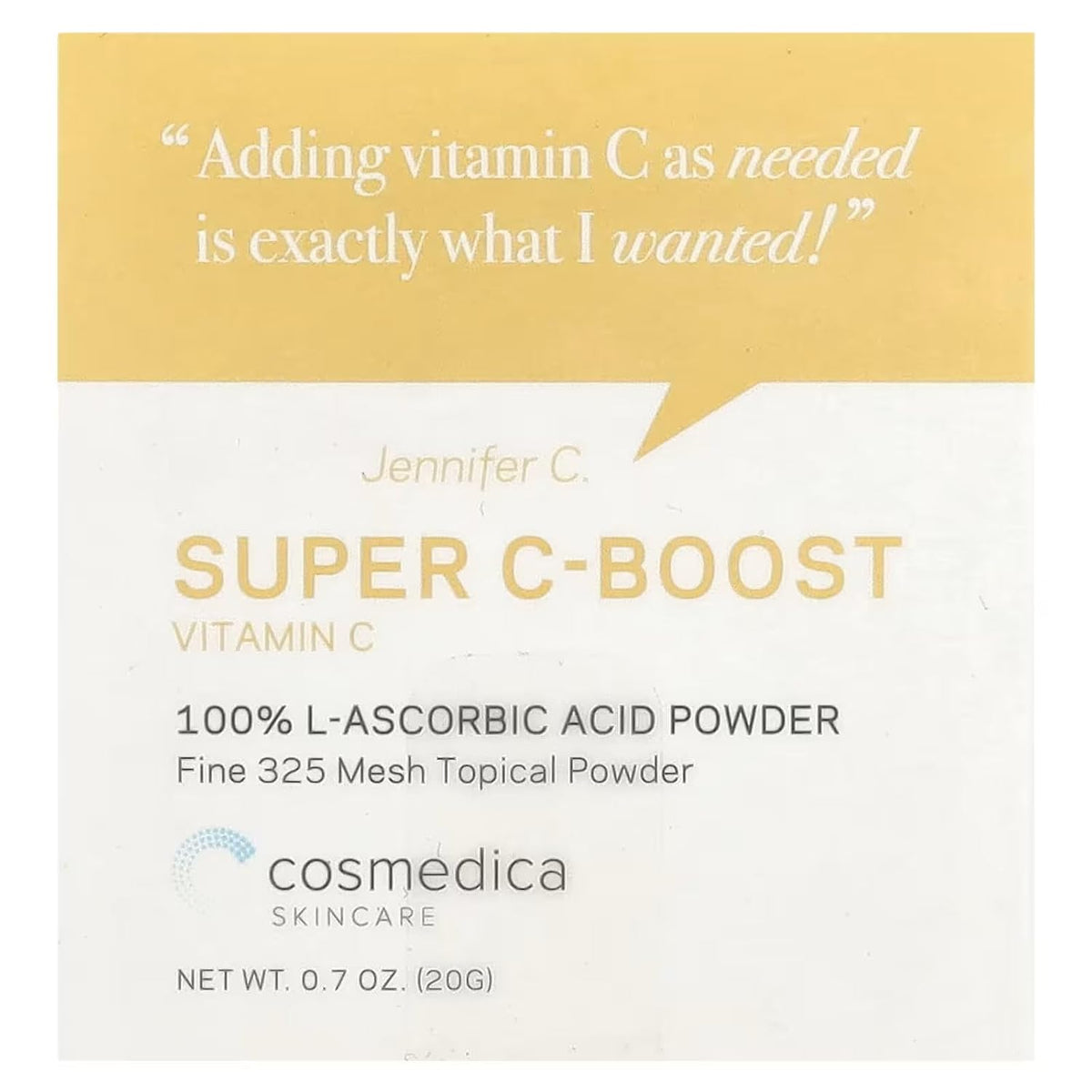 Cosmedica Vitamin C Powder - 100% L-Ascorbic Acid Custom Boost, 0.7oz