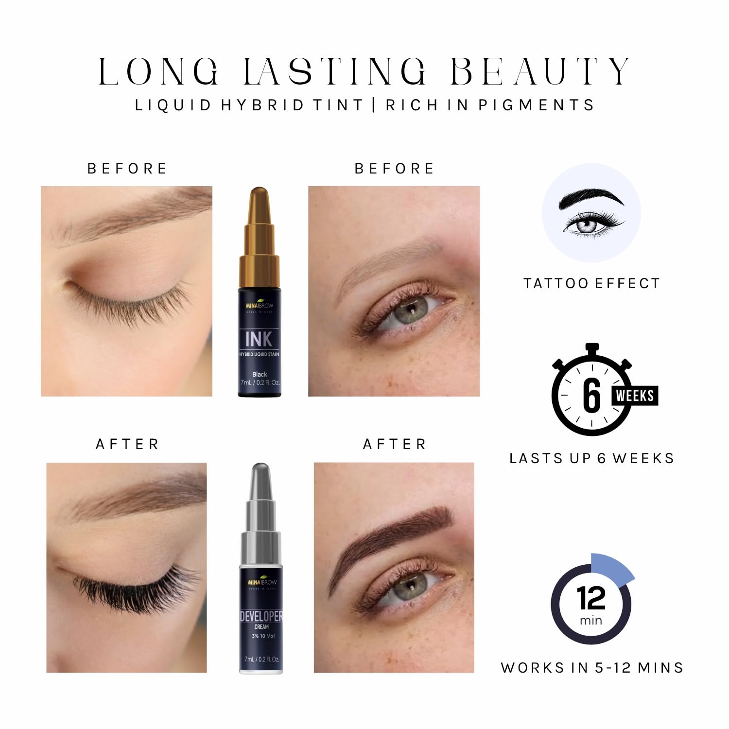 Mina Ibrow - Ink Hybrid Liquid Stain, Brow & Lash Tint Kit - Chestnut 14ml