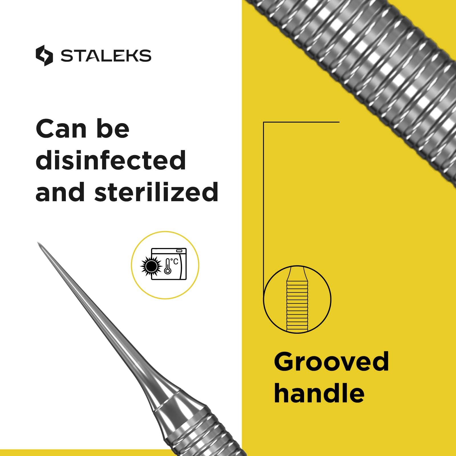 Staleks Pro Cosmetology Double-Ended Tool Expert 21 Type 4 – Large-Hole Uno Spoon & Vidal Needle – Stainless Steel Blackhead Remover – Pimple Extractor Tool