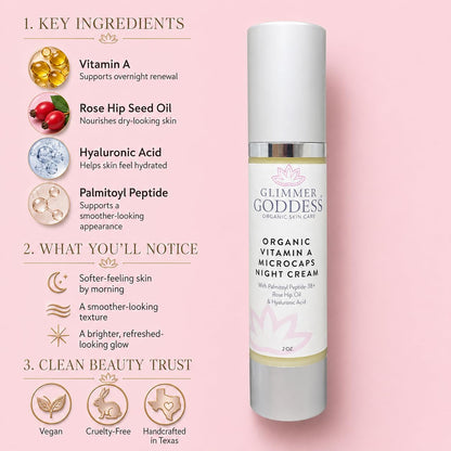 GLIMMER GODDESS Organic Retinol Wrinkle Repair Face and Neck Cream, 2 oz