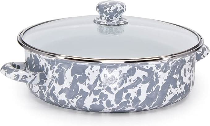 Golden Rabbit Non-Stick Enamelware 3 qt Saute Pan with Lid