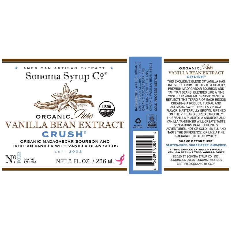 Sonoma Syrup Organic Pure Vanilla Bean Extract “Crush" 8 oz