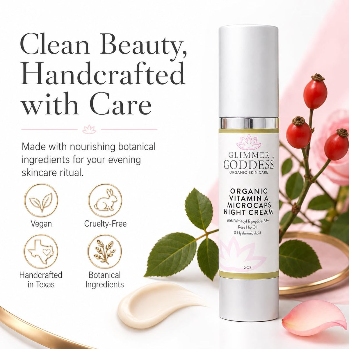 GLIMMER GODDESS Organic Daily Face Moisturizer Cream, Bottle 2oz