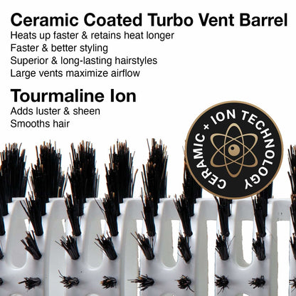 Olivia Garden Ceramic and Ion Turbo Vent 100% Boar Bristle Round Hair Brush CI-BR (4 1/2")